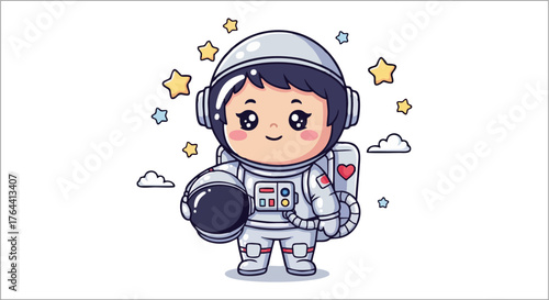 Adorable Cartoon Astronaut Character Ready for Space Exploration.