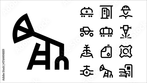 Oil Pump Industry Line Icons