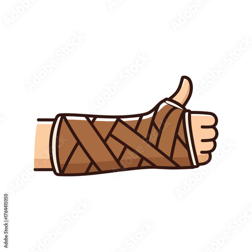 Thumb up gesture with arm cast injury recovery hope positive healthcare medical illustration vector