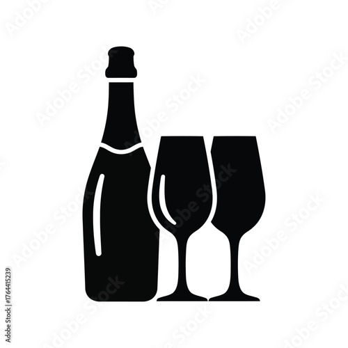 Elegant champagne bottle with two glasses celebration toast clinking festive occasion vector