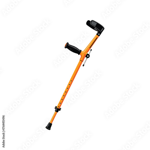 Adjustable orange crutch for mobility aid rehabilitation and support vector