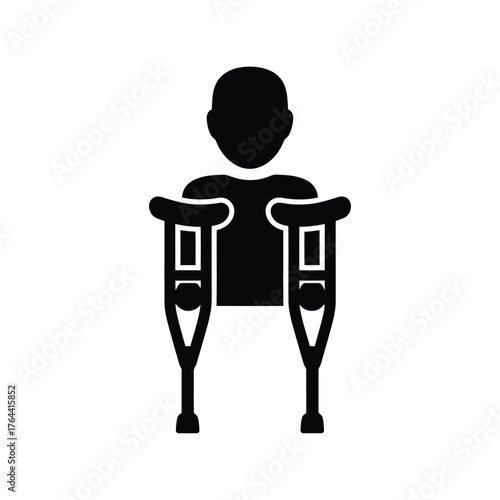 Person with crutches icon symbol for injury recovery and mobility assistance vector