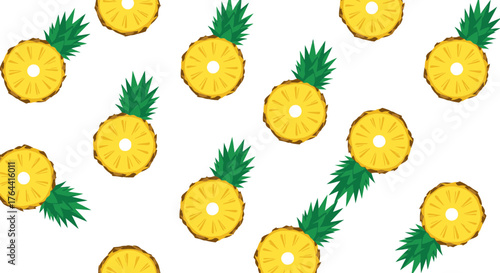 Seamless pattern of tropical pineapple slices on a clean white background