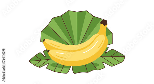 Tropical Composition Featuring Bananas and Fan Shaped Green Leaves