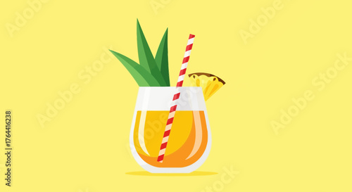 Vibrant pineapple cocktail graphic representation with straw and decoration