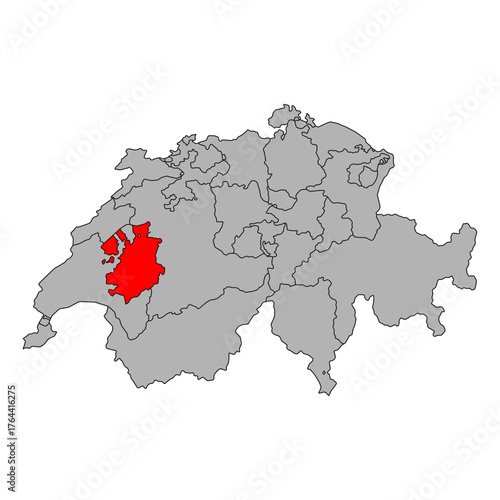 Canton of Fribourg Switzerland map shape, travel web flat concept icon vector illustration .