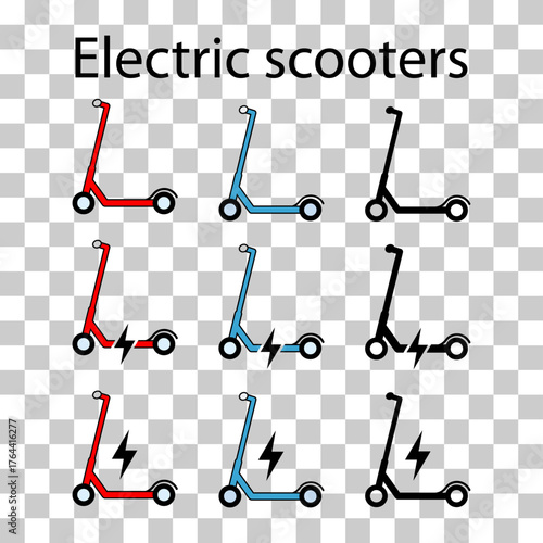 Set of Electric scooter icon, flat eco friendly transport, vehicle vector illustration .