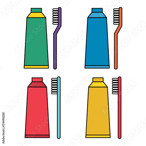 Set of Tooth brush care icon, dental hygiene web sign vector illustration .