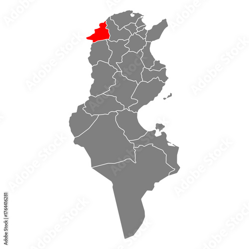 Jendouba of Tunisia Governorates map shape, travel web flat icon vector illustration .