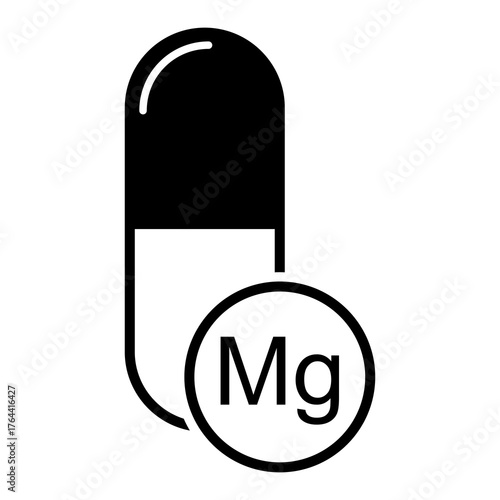 Mineral Mg icon, healthy medicine pill supplement symbol, complex vitamin vector illustration .
