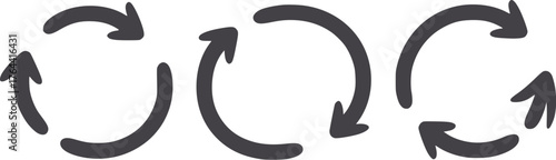 Dark grey curved arrows forming circular movements cycle rotation