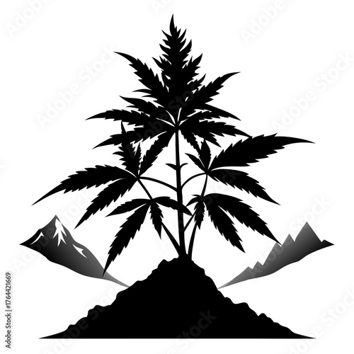 weed with mountain vector clean black silhouette design white background