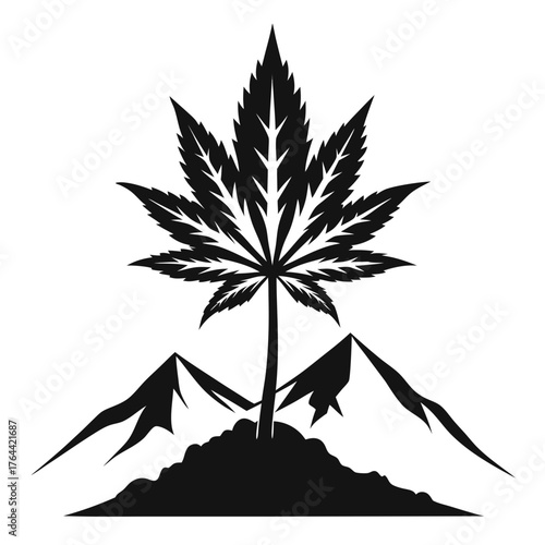 weed with mountain vector clean black silhouette design white background