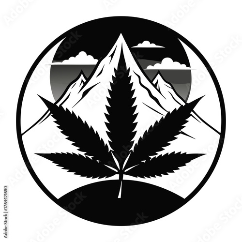 weed with mountain vector clean black silhouette design white background