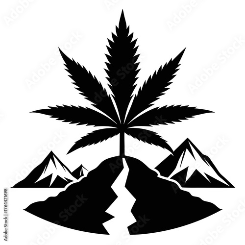 weed with mountain vector clean black silhouette design white background