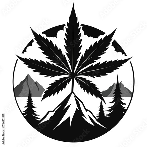 weed with mountain vector clean black silhouette design white background