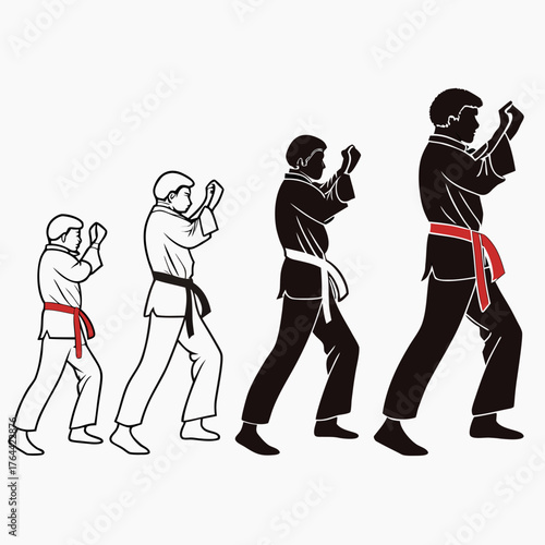 Vector art of progression of a karateka