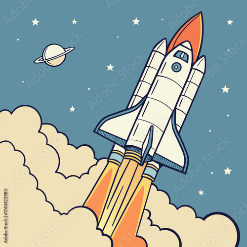 Vector art of rocket flying in space