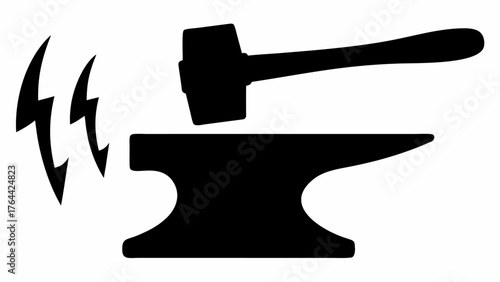 Powerful blacksmith forge icon with hammer ready to strike, evoking strength and traditional craftsmanship