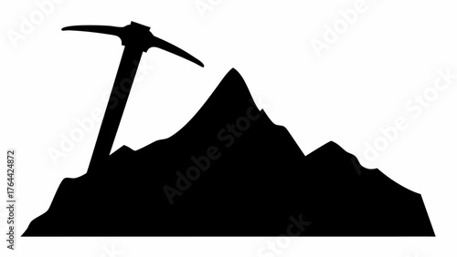Mountain adventure climbing with pickaxe silhouette, a symbol of challenge and overcoming adversity