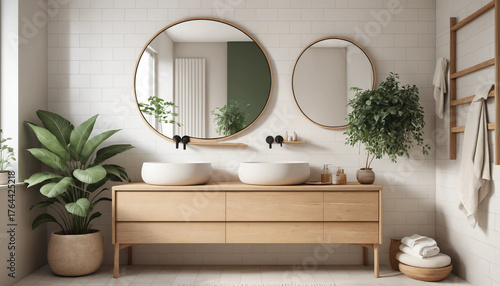 Salle de bains scandinave lumineuse et naturelle au design moderne