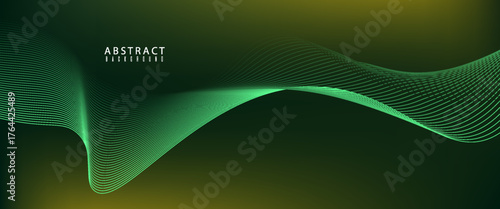 3D green lines techno abstract background overlap layer on dark space with waves effect decoration. Modern graphic design element stripes style concept for web, poster,