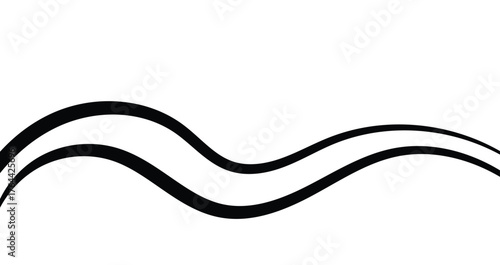Double Thick Wavy Line Horizontal Divider: Black Swash Rule, Elegant Flowing Curve, Decorative Page Separator, Graphic Ornament Element for Design