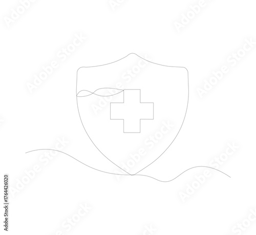 Continuous line drawing of medical health shield. Single line illustration of medical health shield. Vector health care protection. Vector downloadable. Editable outline