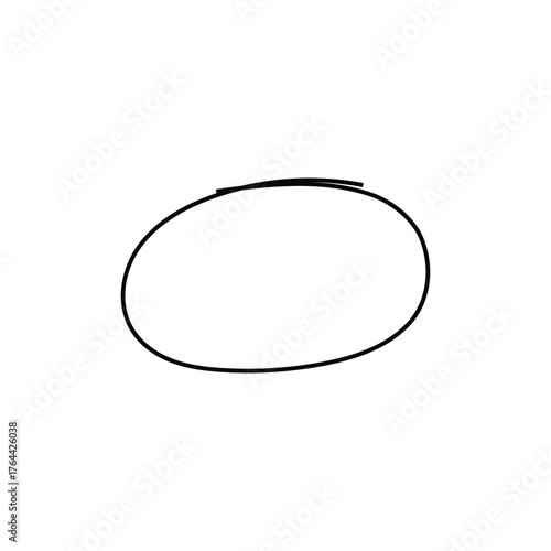 Single Black Hand-Drawn Scribble Oval Underline or Circle Frame: Minimalist Sketch Marker Element, Simple Doodle Outline, Attention-Grabbing Highlight Graphic