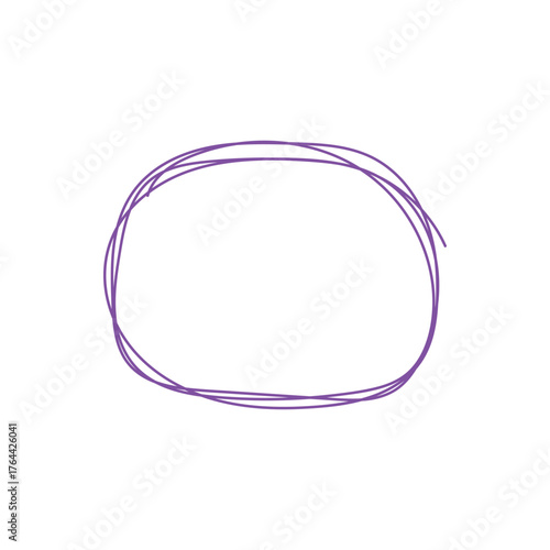 Hand-Drawn Purple Scribble Oval or Circle Shape: Sketch Marker Accent, Simple Doodle Frame, Irregular Highlighter Element, Freehand Graphic on White