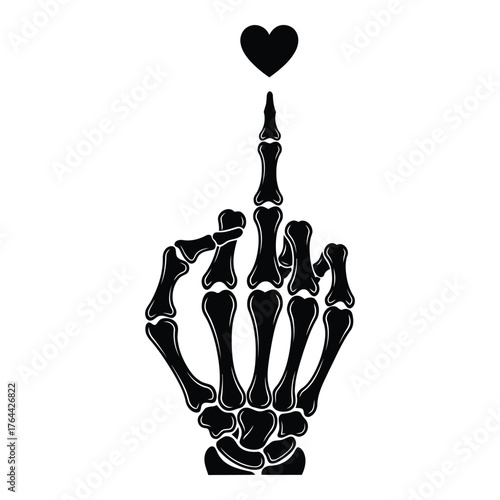 Vector art of skeleton hand giving middle finger with heart