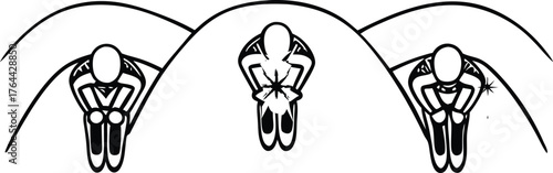 “Abstract Geometric Line Art Illustration – Minimalist 3D Black and White Design with Repetitive Silhouette Patterns and Symbolic Shapes”