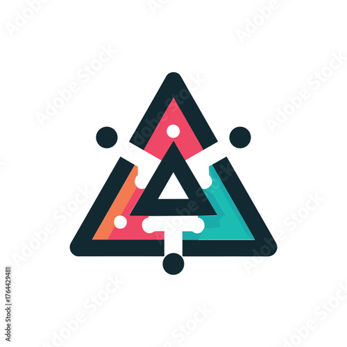 geometric logo featuring three triangles, with a smaller triangle in the center and dots.