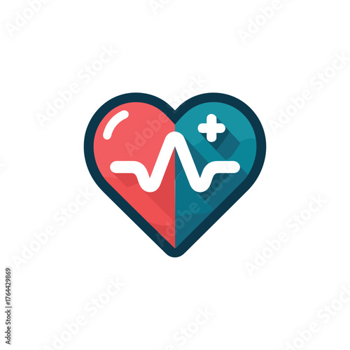 heart icon representing health and medical care with a heartbeat line and a plus sign.