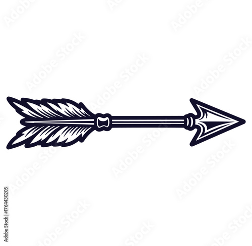 Detailed vector illustration of a decorative arrow featuring feathered fletching and sharp point