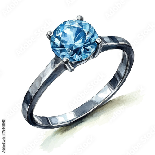 Zircon Ring, watercolor drawing vector, isolated on a white background.