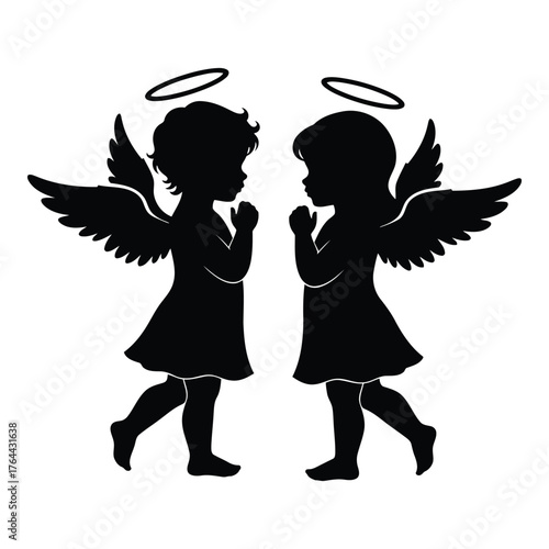 Vector art of two angel silhouettes with wings