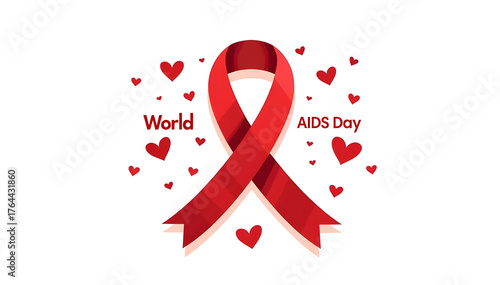 A flat design illustration of the red awareness ribbon, a global symbol for World AIDS Day and solidarity with people living with HIV