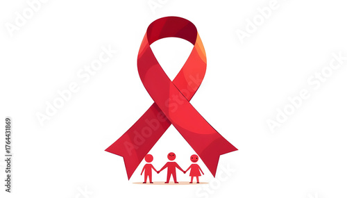 A flat design illustration of the red awareness ribbon, a global symbol for World AIDS Day and solidarity with people living with HIV