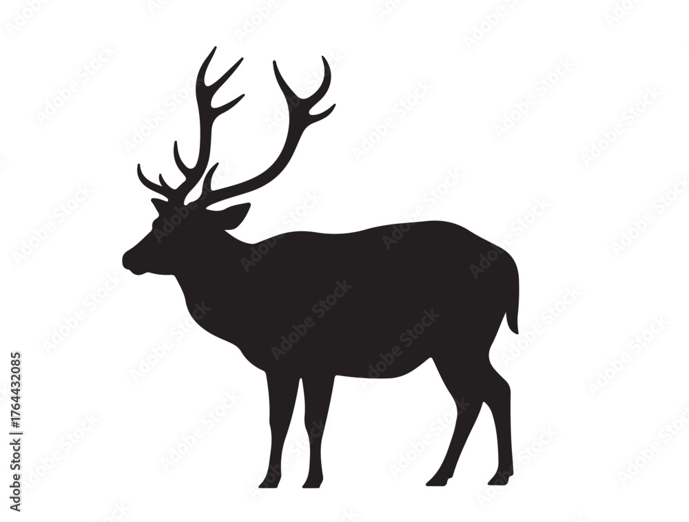 Fototapeta premium Barasingha deer in silhouette white background.