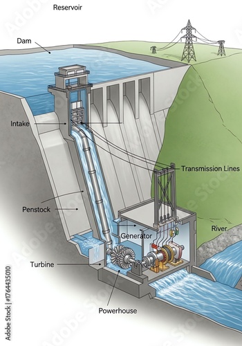 Hydroelectric Dam with Reservoir and Power Generation System
