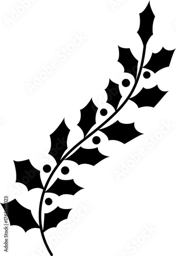 Silhouette vector of holly branch with berries isolated.
Transparent background. svg.