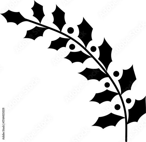 Silhouette vector of holly branch with berries isolated.
Transparent background. svg.