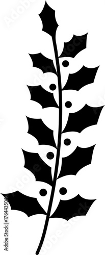 Silhouette vector of holly branch with berries isolated.
Transparent background. svg.