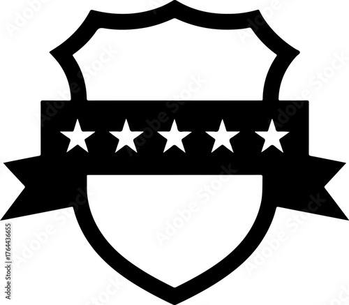 Premium Five-Star Shield Badge with Banner Silhouette