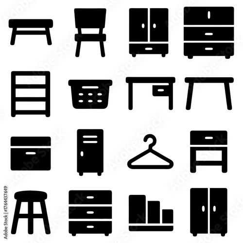 Array of Furnishings: A meticulously crafted collection of various furniture pieces, ranging from sleek tables and chairs to spacious cabinets and drawers.