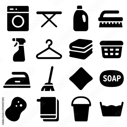 Laundry Day Essentials: A comprehensive collection of laundry day necessities, perfectly illustrated in a clean, uncluttered style.