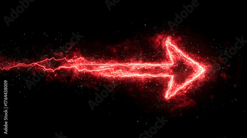 Bright red electric arrow zooms right across a black, smoky void with intense, sensory glowing trail