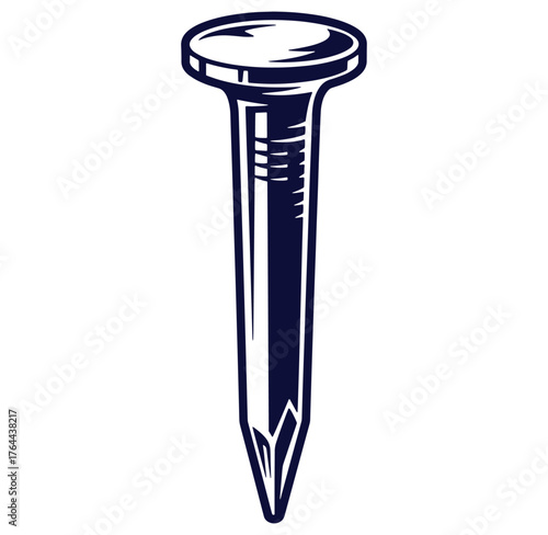 Vector illustration of a single isolated nail with detailed dark blue outline