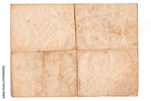 Old Paper Texture Background Folded in Four. Old vintage paper folded in four. Brown crumpled and folded parchment vintage paper sheet with space for text